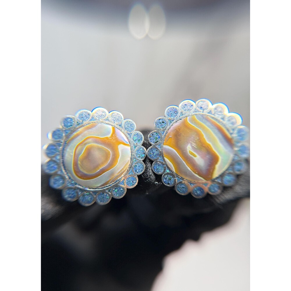 Taxco Mexico 925 Sterling Silver Abalone Earrings Garcia Screwback 1 Inch